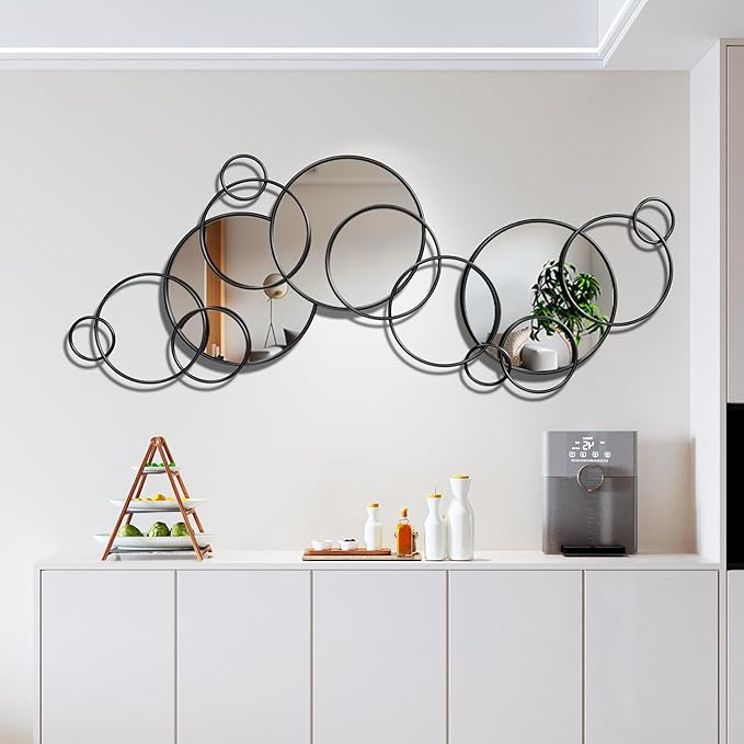 Wall Mirror Decorative, Large Decorative Mirrors for Wall Decor, Round Black Mirror Wall Art, Wall Mirrors for Living Room, Entryway, Bedroom, Dining Room Kitchen 45''x25.5''