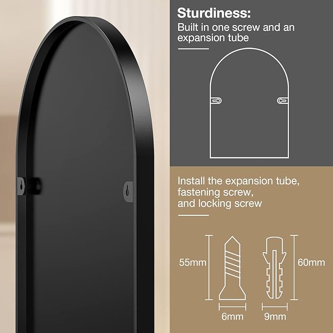 Brightify Arched Mirror, Arched Wall Mirror, 22 x 30 Inch Black Arch Mirror, Metal Frame Black Bathroom Mirror, Arched Top Bathroom Vanity Mirror for Living Room Bedroom Mantel Entryway Hallways