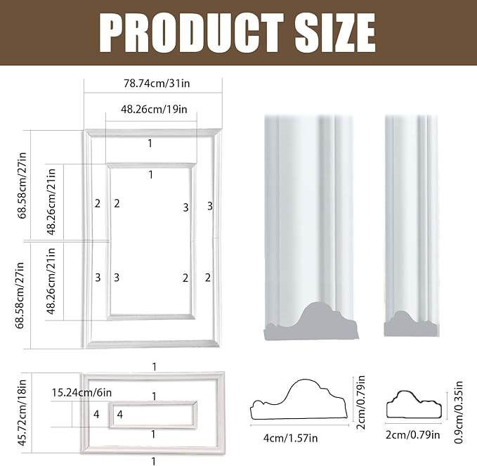 3 Set Peel and Stick Wall Molding Kit - Inner and Outer Layers Style Accent Wall Molding, Ready-to-Assemble Pre Made Wainscoting Wall Panel for Home Décor (Premium Textured Finish)