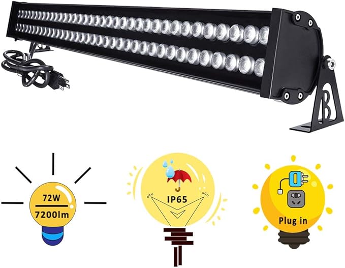 72W LED Wall Washer Lights 3.2ft/40 120V IP65 Waterproof Linear LED Light Bar Warm White 3000K Walls Trees Billboards Building Decorations Outdoor/Indoor LED Lamp with Plug in