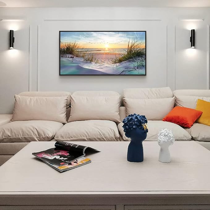 Black Wood Framed Canvas Wall Art For Living Room Large Size Wall Decor For Bedroom Ocean Beach Wall Paintings Office Decorations Sunny Sea Seascape Pictures Works Room Home Decor 20" X 40"