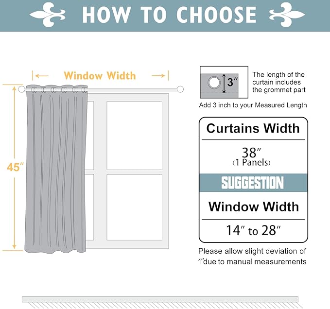 ChrisDowa Blackout Curtains 45 Inches Long for Living Room, Grommet Thermal Insulated Room Darkening Curtains for Bedroom (1 Panel Set, Black, 38W x 45L)