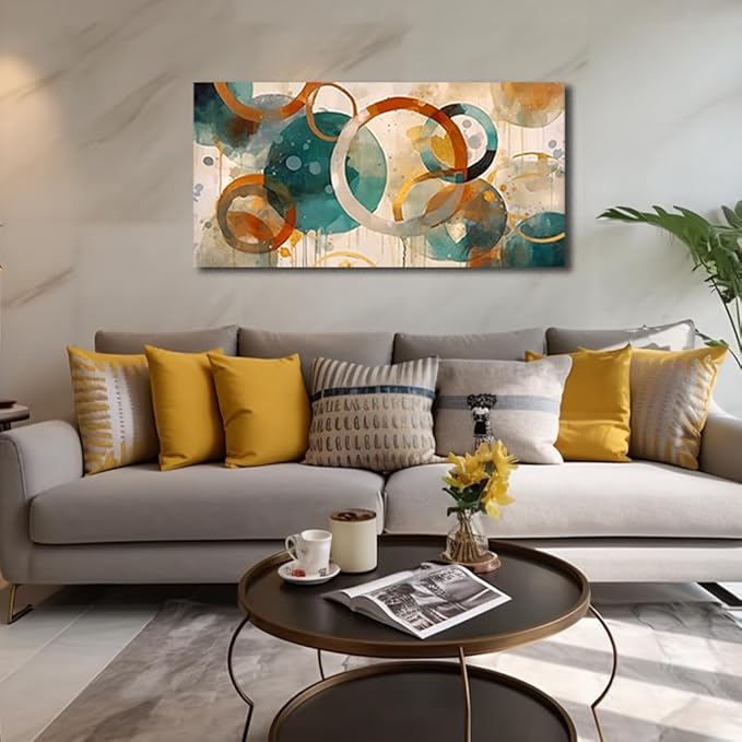 CANEITO Abstract Wall Art for Living Room, Circle Canvas Wall-Decor for Bedroom, Geometric Print Artwork, Size 40 x 20 Inches