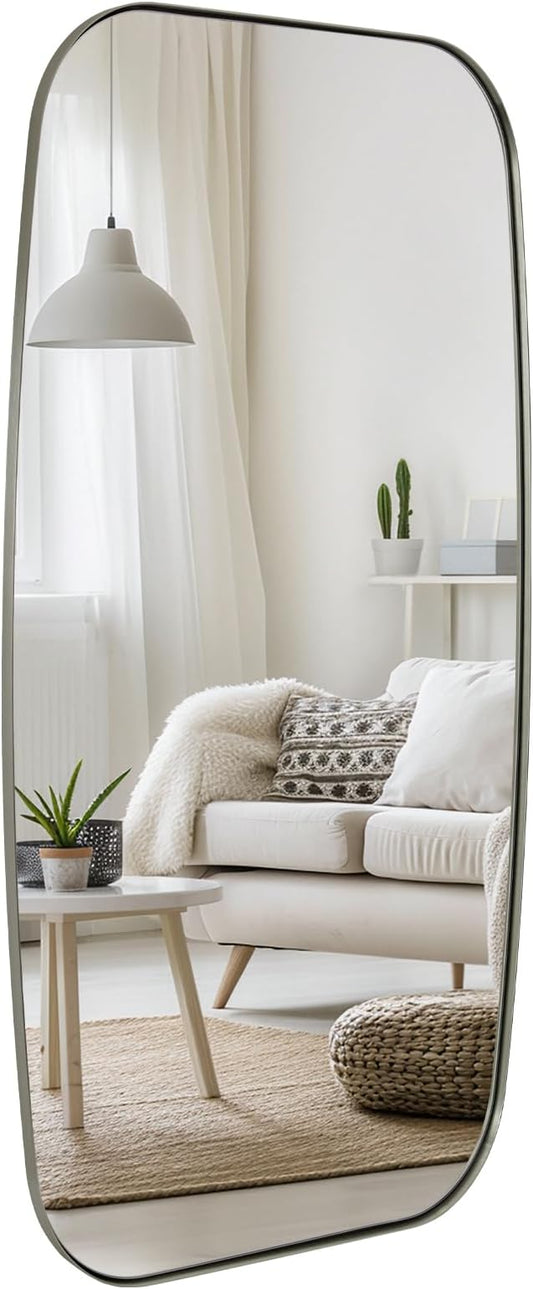 ANDY STAR Brushed Nickel Bathroom Mirror, 24x48 Oblong Mirror with Stainless Steel Metal Frame, Silver Oval Vanity Mirror for Over Sink, Modern Anti Rust Wall Mounted