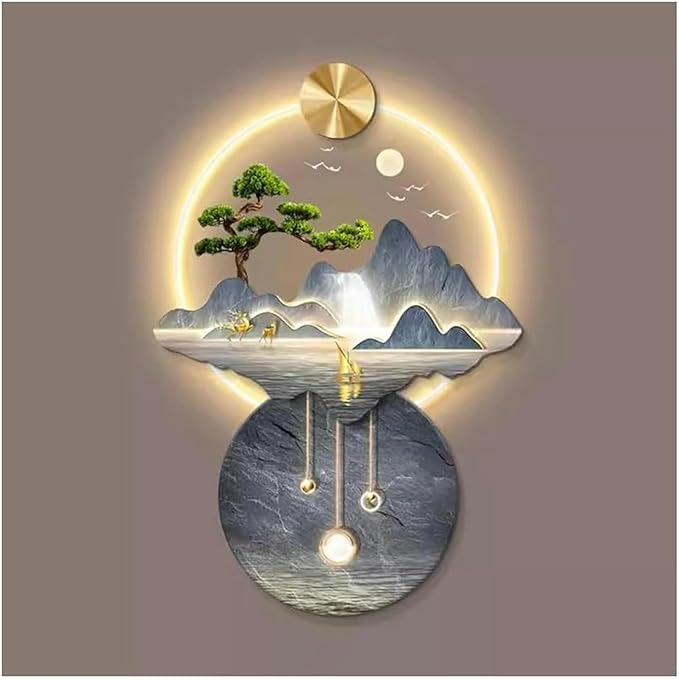 DLYZAYE 3D Wall Art Decor Wall Sculptures Wall Hanging Art with Led Light Wall Art Decorations Lamp Oriental Decor Traditional Chinese Wall Hanging Painting~/