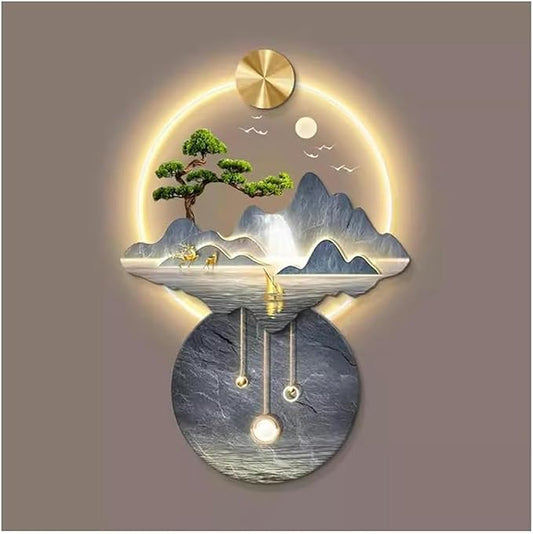 DLYZAYE 3D Wall Art Decor Wall Sculptures Wall Hanging Art with Led Light Wall Art Decorations Lamp Oriental Decor Traditional Chinese Wall Hanging Painting~/