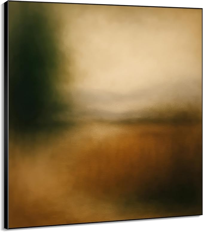 72"x72" XL Framed Wall Art - Abstract Blurred Landscape Warm Earth Tone Minimalist Painting Minimalist Foggy Forest Tranquil (Frame Assembly Required)
