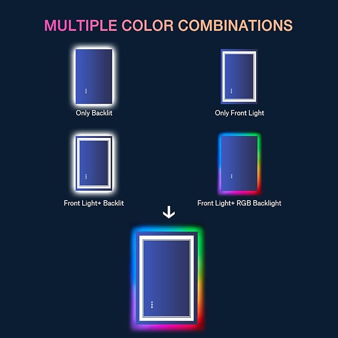 30x36 Inch RGB LED Bathroom Mirror with Lights, Color Changing RGB Backlit LED Mirror for Bathroom,Lighted Vanity Mirrors for Bathroom Wall, Dimmable, Anti-Fog (RGB Backlit+Front-Lit)