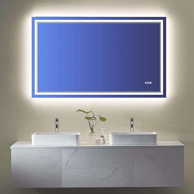 48x32 inch LED Lighted Bathroom Mirror,RGB Color Changing LED Mirror for Bathroom,Dimmable Anti-Fog Backlit Vanity Mirror (RGB Multicolor Backlit + Adjustable Front-Lighted)