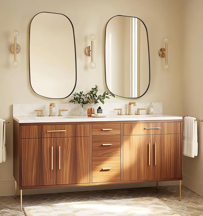 ANDY STAR Bronze Bathroom Mirror, 24"x36" Oil Bronze Asymmetrical Wall Mirror in Stainless Steel Metal Frame, Unique Vanity Mirror with Modern Curved Design, Ideal for Bathroom, Bedroom, Entryway