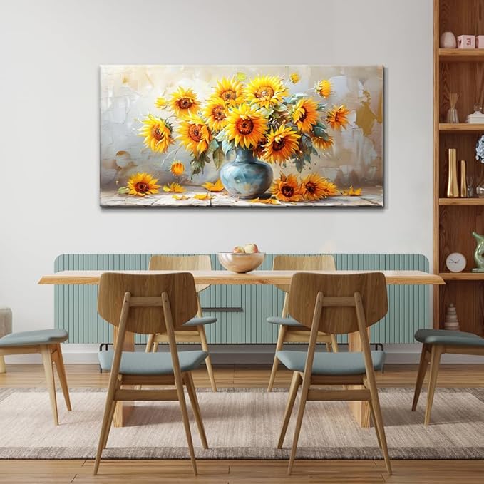 MHARTK66 Canvas Wall Art For Living Room Farmhouse Sunflower Wall Decor Large Flower Field Paintings For Bedroom Vintage Poster Art Prints Framed Artwork For Walls Kitchen Pictures Wall Decor 20x40
