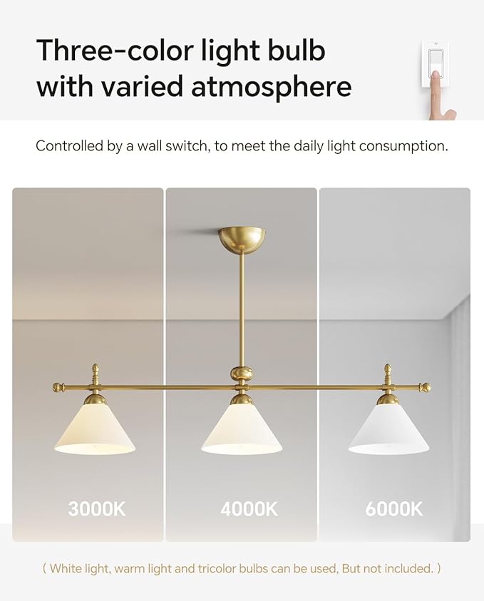 Linear Chandelier, Modern Chandelier for Dining Room Light Fixture, Dining Light Fixtures with Milk Glass Shade Pendant Lights Kitchen Island for Restaurant, Living Room (Gold, 3-Lights)