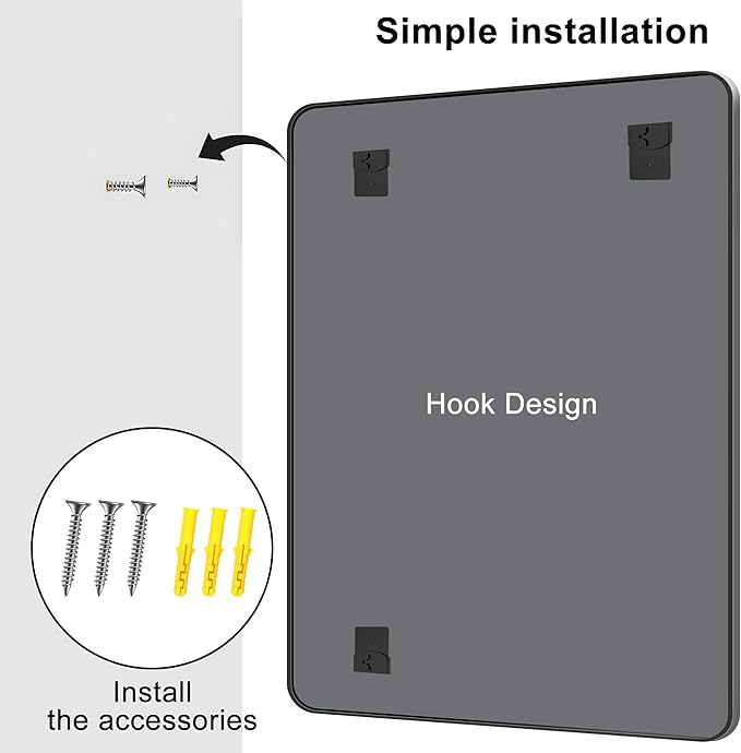 KOCUUY Black Bathroom Mirror 55"x40", Large Vanity Mirror with Rounded Corner, Metal Black Frame with Mordern Design for Bathroom, Living Room, Entryway, Hang Horizontal/Vertical