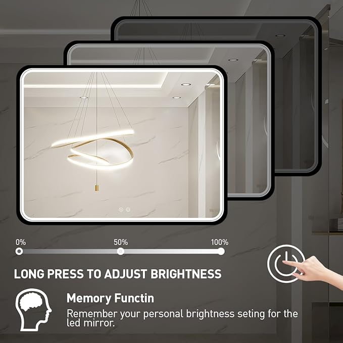 40X30 Inch Black Bathroom Mirror with LED Lights,Metal Frame Lighted Vanity Mirror,Anti Fog Design&Dimmable&Touch Switch, Wall Mounted Makeup Mirror for Home Decor(Horizontal/Vertical)