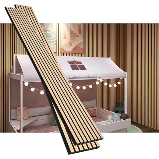 3D Acoustic Wood Veneer Slat Wall Panels for Interior Wall and Ceilings Panels,Sound-Absorbing Felt Board, Sound Proof Decorative Panels,94.49” x 23.62”Each Box Coverage,2 Pack,Natural Oak