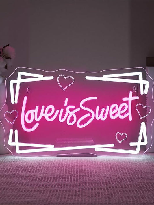 Lucunstar Love is Sweet Neon Sign,Led Light Sign for Wedding Decor Bridal Shower,USB Connectivity Led Sign with Dimming Switch for Home Wall Decor,Girls Decor,Party Room