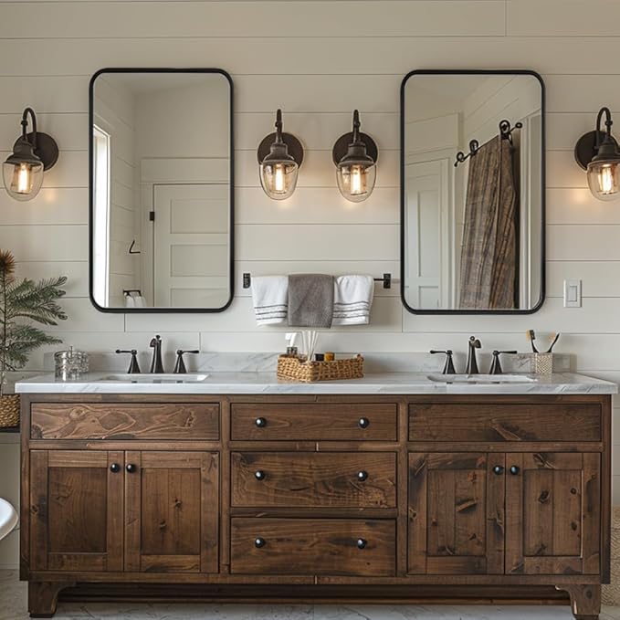 ANDY STAR Wall Mirror for Bathroom, 24x40 Inch Bathroom Vanity Mirror, Black Rounded Rectangle Mirror, Tube Iron Metal Wall-Mounted, Horizontal/Vertical