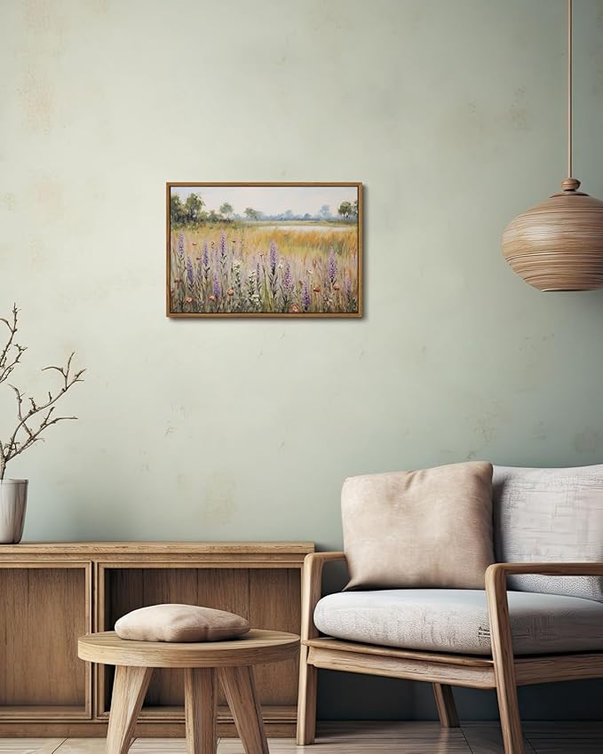 KISSFOX Vintage Landscape Canvas Wall Art Nature Wildflower Field Scenery Prints Country Painting Picture Decor Artwork Rustic Farmhouse Gallery Office Living Room Bedroom Bathroom