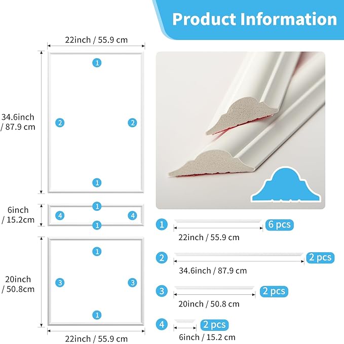 Art3d Premade Peel and Stick Door Moulding Trim Kit, Self-Adhesive Paintable Wainscoting Panels for Frame Decor & Wall Accents, 1 Set-3 Frames