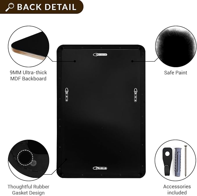 ANDY STAR Wall Mirror for Bathroom, 24x40 Inch Bathroom Vanity Mirror, Black Rounded Rectangle Mirror, Tube Iron Metal Wall-Mounted, Horizontal/Vertical