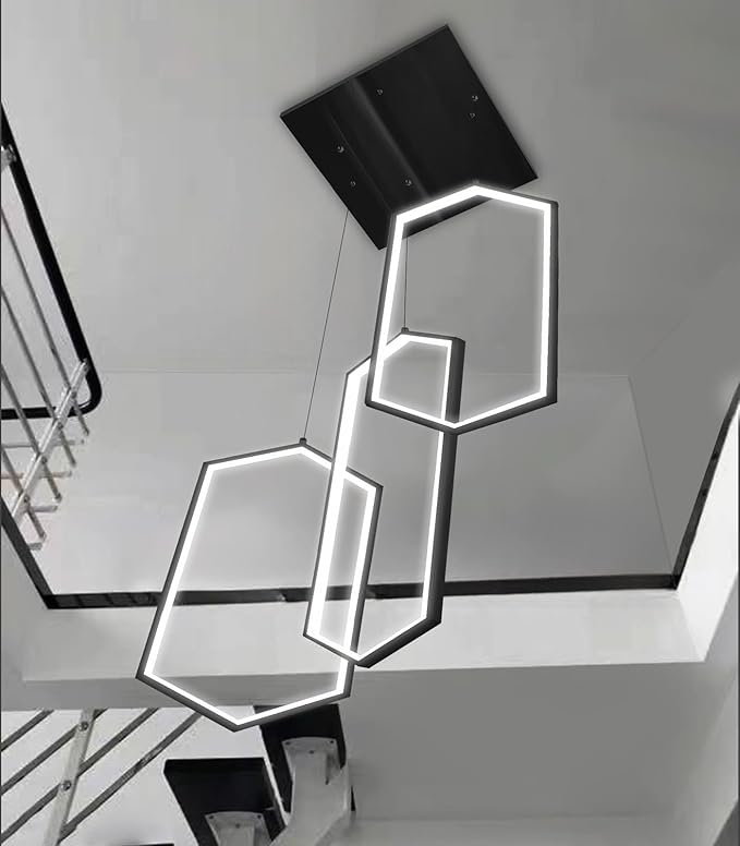3 Rings Modern Chandelier LED Dimmable Pendant Lighting Adjust Ceiling Light for Dining Room Foyer Lobby Living Room Staircaes Black