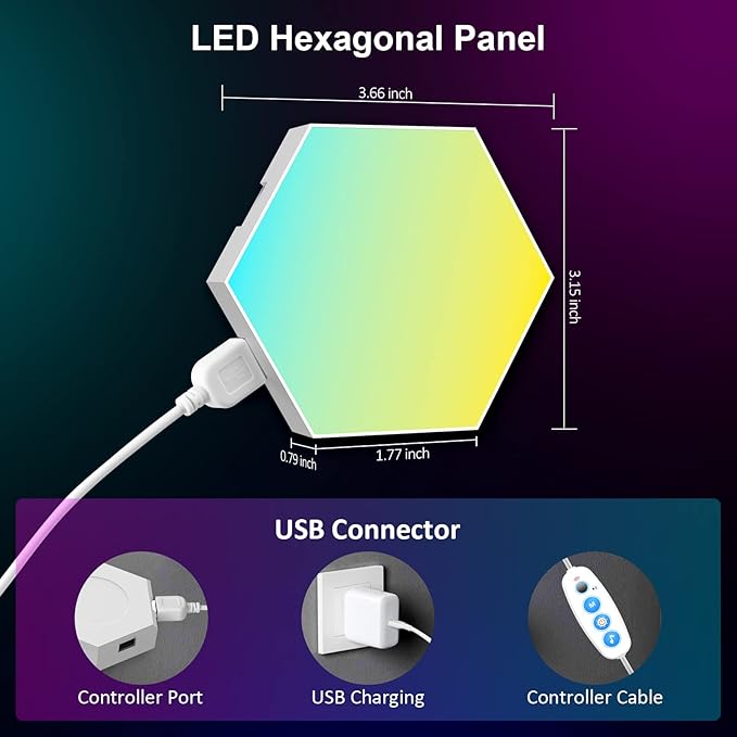 OJQ 12 Pack Hexagon Lights Wall RGB Panel - Led Lights Gifts for Men Birthday Christmas Decorations Lamp for Bedroom Gaming Equipment Gamer Supps Honeycomb Shape Panels Hexagon Gaming Lights