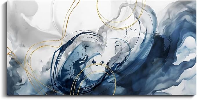 Mofutinpo Abstract Canvas Wall Art Blue Pictures for Living Room Wall Decoration Large Modern Wall Art Office Artwork Wall Decor Graffiti Paintings for Bedroom 24×48in