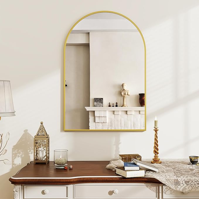 20x30 Arch Wall Mirror, Gold Bathroom Mirrors for Over Sink, Metal Frame Wall Decor for Entryway, Bedroom, Living Room