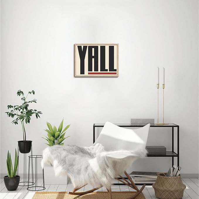 KISSFOX Western Typography OAK Wood Framed Wall Art Farmhouse YALL Means All Canvas Art Prints Rustic Southwestern Pictures Wall Decor Modern Minimalist Artwork For Gallery Bistro Entryway Living Room