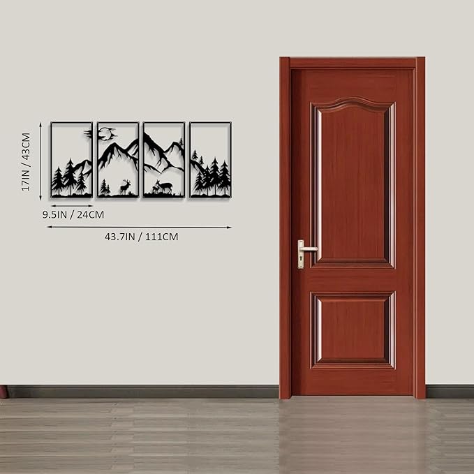 4 Pcs Mountain Scene Metal Wall Decor, Black Line Drawing Wall Art, Abstract Minimalist Rustic Nature Home Wall Art Sculpture for Garden Home Decor