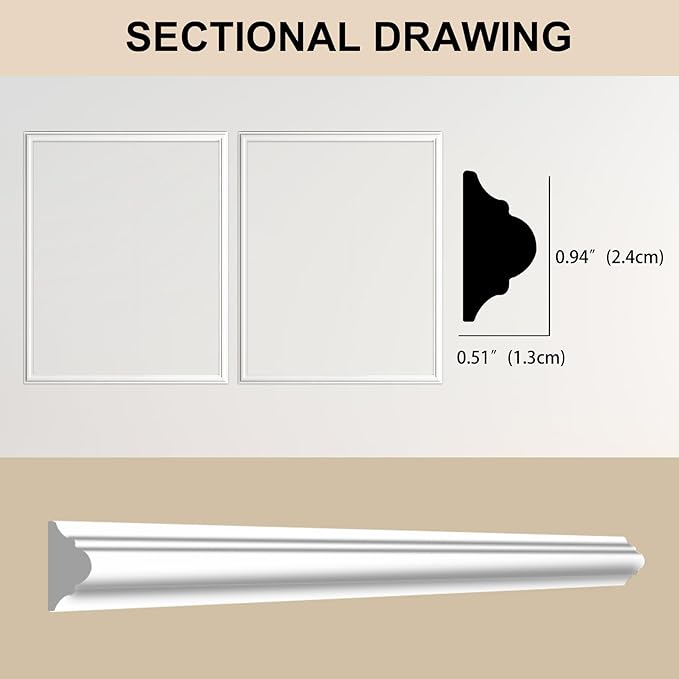 2 Set of 16" x 24" Pre-Cut Accent Wall Molding Trim Kit, Peel and Stick Premade Wainscoting Panels for Interior Decoration, Ready to Assemble Chair Rail Moulding
