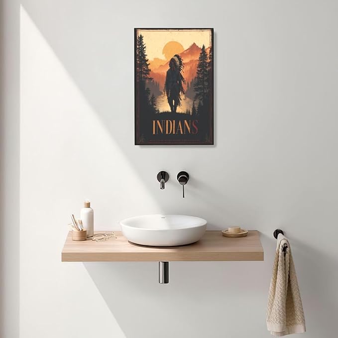 Native American Wall Art Indian Tribe Wall Decor Canvas Pictures Vintage Landscape Paintings Prints Traditional Artwork Framed Decorations For Bathroom Bedroom Living Room Office Gifts 16" x 24"