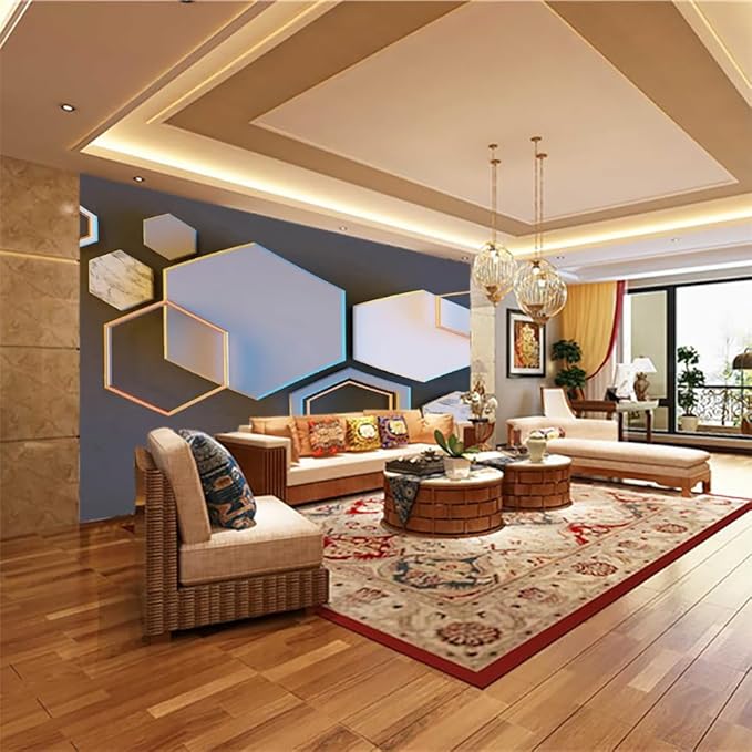 Colorblock Geometry Peel Stick Stick Wallpaper, Marble Photos Self Adhesive Removable 3D Murals, Large Waterproof for Living Room Bedroom Playroom Wall Decors,144" W x 100" H