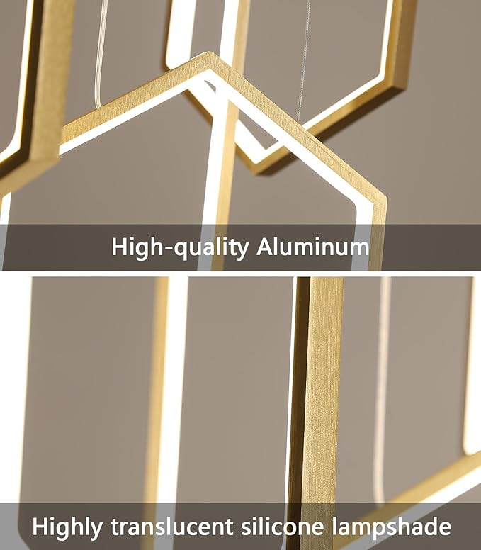 6-Rings Chandelier Modern, Gold Contemporary LED Light for Living Room Entrance, Dimmable Flush Mount High Ceiling Chandeliers with Remote Control for Villa Foyer