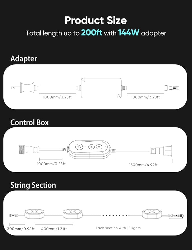 APPECK Permanent Outdoor Lights Pro 150ft, 108W RGBCW Eaves Light with 108 LED Lights, 80lm, Cuttable, 111 Scene Modes, IP67 Waterproof Lighting for Halloween Decoration, Compatible with Alexa, Black