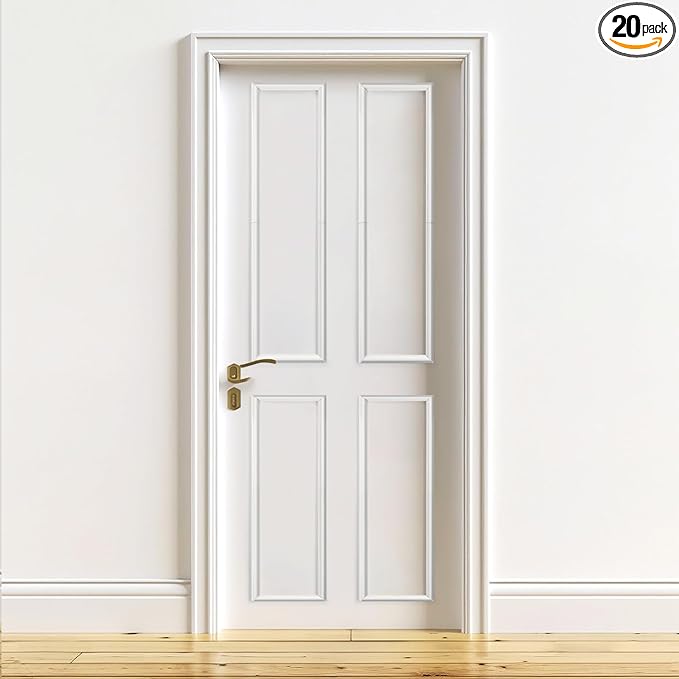 1 Set Peel and Stick Door Moulding Kit 3-Layer Premade Door Panels Molding Trim Self Adhesive 3D Trim for Mirror Window Frame Decor(Top 9"x34.6"*2, Bottom 9" X 25.4"*2)