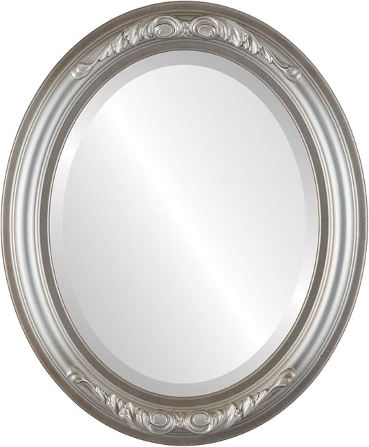 OVALCREST Oval Beveled Wall Mirror for Home Decor - Florence Style - Silver Shade - 24" x 20"