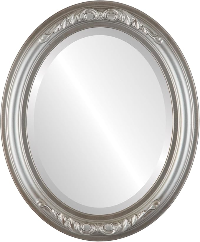 OVALCREST Oval Beveled Wall Mirror for Home Decor - Florence Style - Silver Shade - 28" x 22"