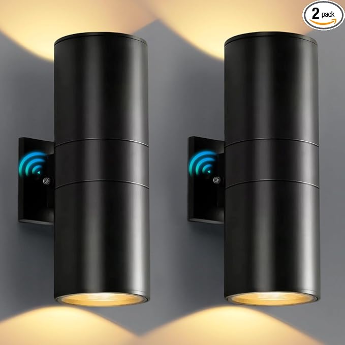 KIZON Dusk to Dawn Outdoor Lighting 2 Pack, Modern Outdoor Wall Lights Black Exterior Lighting Fixtures Wall Mount with E26 Base, Waterproof Sconce Porch Light with Bulbs Included, ETL Listed