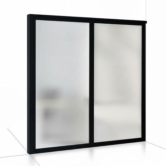 2-Panel Stationary Frosted Glass Partition Kit - Tempered Glass Privacy Wall Divider Screen for Office, Room, Cubicle, Desk - Commercial & Residential Separator - 4" D x 72" W x 84" H, Black Frame