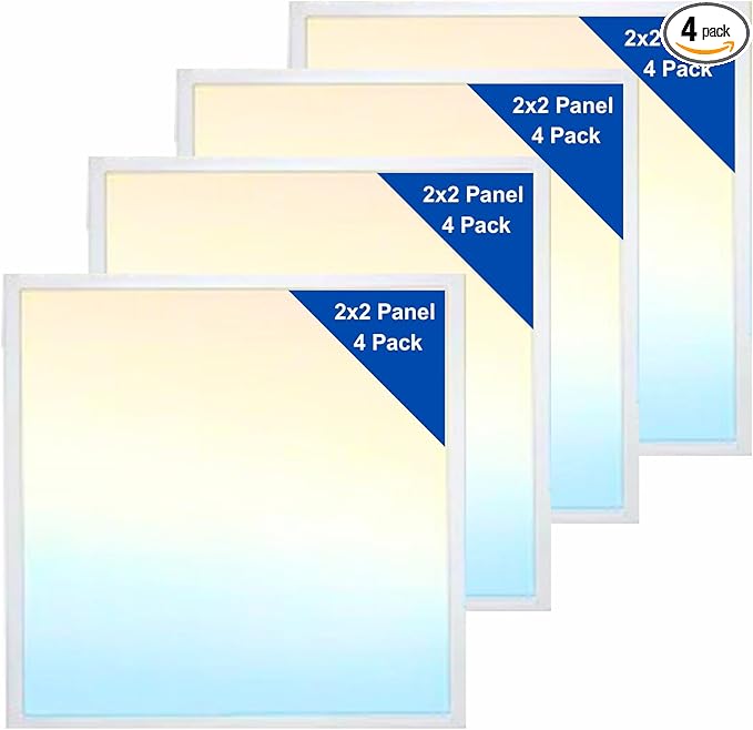 2×2 LED Flat Panel Light 4-Pack – Dimmable, Selectable CCT (3000-6500K), 0-10V & TRIAC Compatible, UL/ETL, 4400 LM, Drop Ceiling Recessed Panels for Office & Classroom