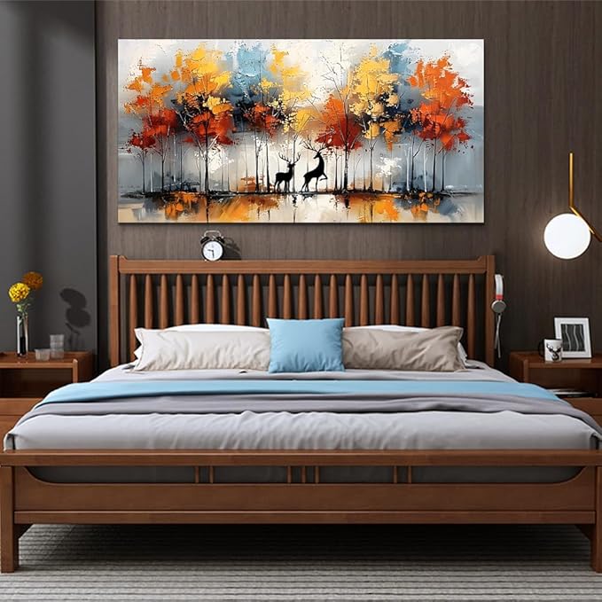 Lapremoly Large Canvas Wall Art For Living Room Wall Decor For Bedroom Modern Office Decorations Textured Abstract Wall Pictures Elk Forest Landscape Paintings Canvas Art Prints Home Decor Artwork