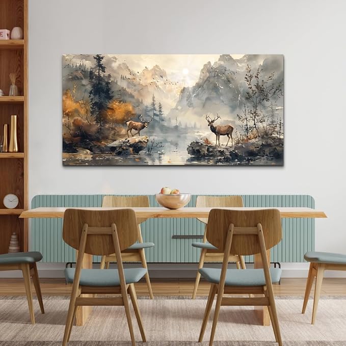 KELIYUAN Large Canvas Wall Art Living Room Farmhouse Wall Decor For Bedroom Mountain Landscape Ink Wall Paintings Abstract Pictures Office Decoration Framed Artwork Room Mural Home Decor 30x60 In