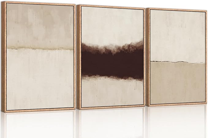 CHDITB Large Abstract Framed Canvas Wall Art Set, Modern Neutral Wall Decor, Minimalist Textured Wall Painting, Beige Blown Art Print for Living Room, Bedroom, Dining Room, Office, Bathroom -16"x24"x3