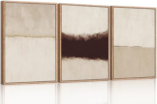 CHDITB Large Abstract Framed Canvas Wall Art Set, Modern Neutral Wall Decor, Minimalist Textured Wall Painting, Beige Blown Art Print for Living Room, Bedroom, Dining Room, Office, Bathroom -16"x24"x3