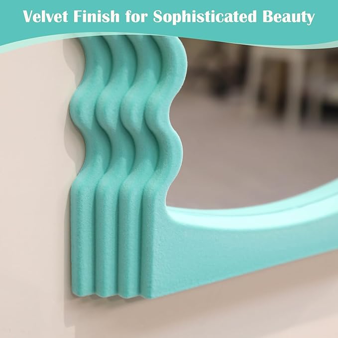 Arched Wall Mirror Home Office Decor, Cute Wall-Mounted Decorative Mirrors for Modern Apartment Bedroom Nusery Room Decoration, Hanging Wall Art Above TV Desk Table Decor (Turquoise Blue)