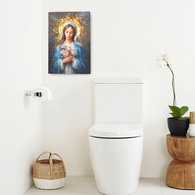 Christian Mary Wall Art Mary Mother Of God Canvas Wall Decor Catholic Blessed Mother with Roses Pictures Christ Paintings Prints Religious Bible Artwork Framed Decorations For Church Prayer Room Chapel Bathroom Bedroom Living Room Gifts 16" x 24"