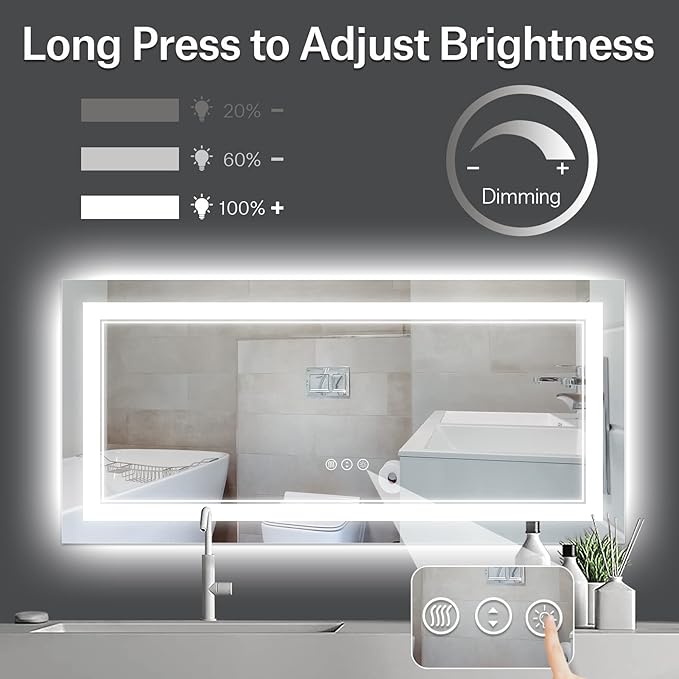 60x28 Inch LED Bathroom Mirror with Lights, Backlit and Front Lighted Bathroom Vanity Mirrors for Wall, Anti-Fog/Dimmable/Memory/Shatterproof/ETL Listed