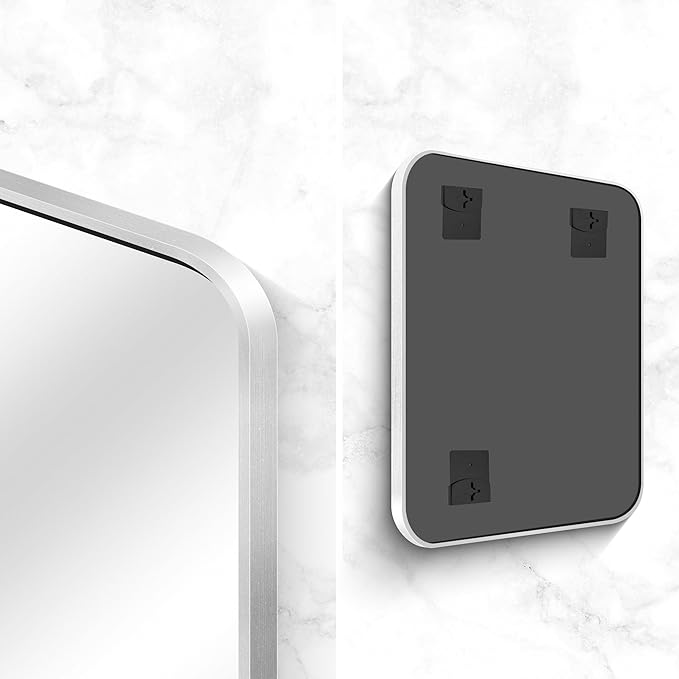 BONEWEI Silver Bathroom Mirror,30x36 inch Wall Mirror for Bathroom Wall Mounted,Rectangle Mirror for Bathroom Over Sink,Modern Frame Round Corner for Living Room,Bedroom Entryway,Horizontal/Vertical