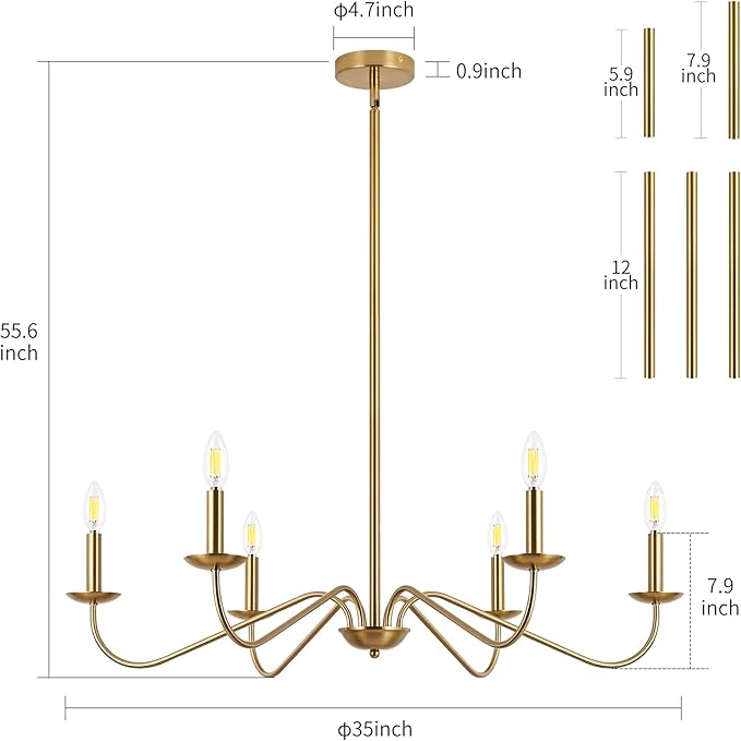 Jonsi Modern Gold Chandelier for Dining Room,35 Inch Brushed Brass Chandelier Light Fixture, Dining Room Light Fixtures Over Table